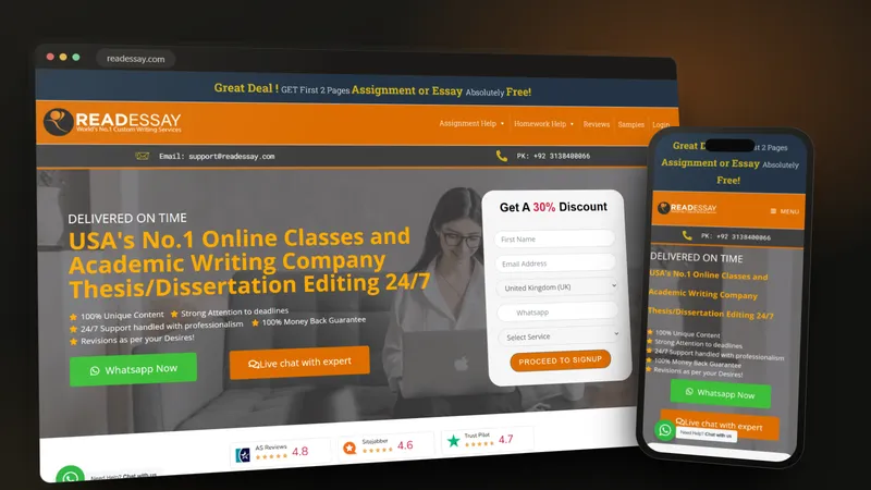 ReadEssay academic support website on a desktop browser and a phone