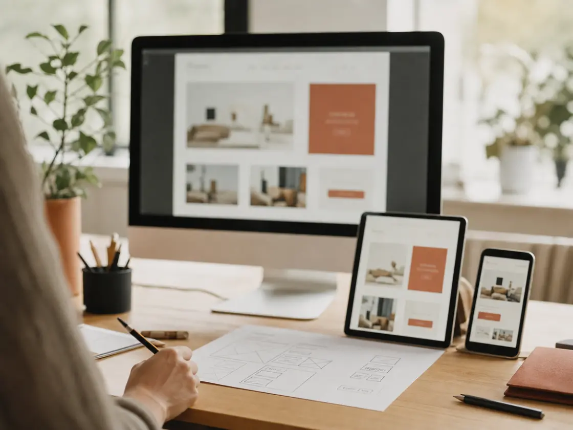 Responsive website design shown on desktop, tablet and phone