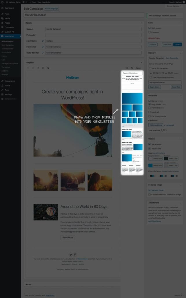 Draag and Drop Modules into your Newsletter